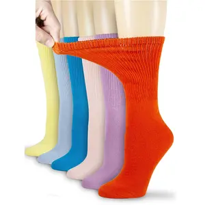 NevEND 6 Pairs Diabetic Cotton Womens Crew Socks Health Circulatory Physicians Approved Non Binding Top 9-11 Mixed color…