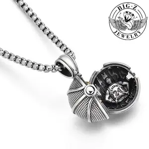 Openable basketball pendant necklace with three-dimensional relief champion trophy pendant trendy necklace, exquisite birthday New Year back to school season souvenir gift for sports boy boyfriend