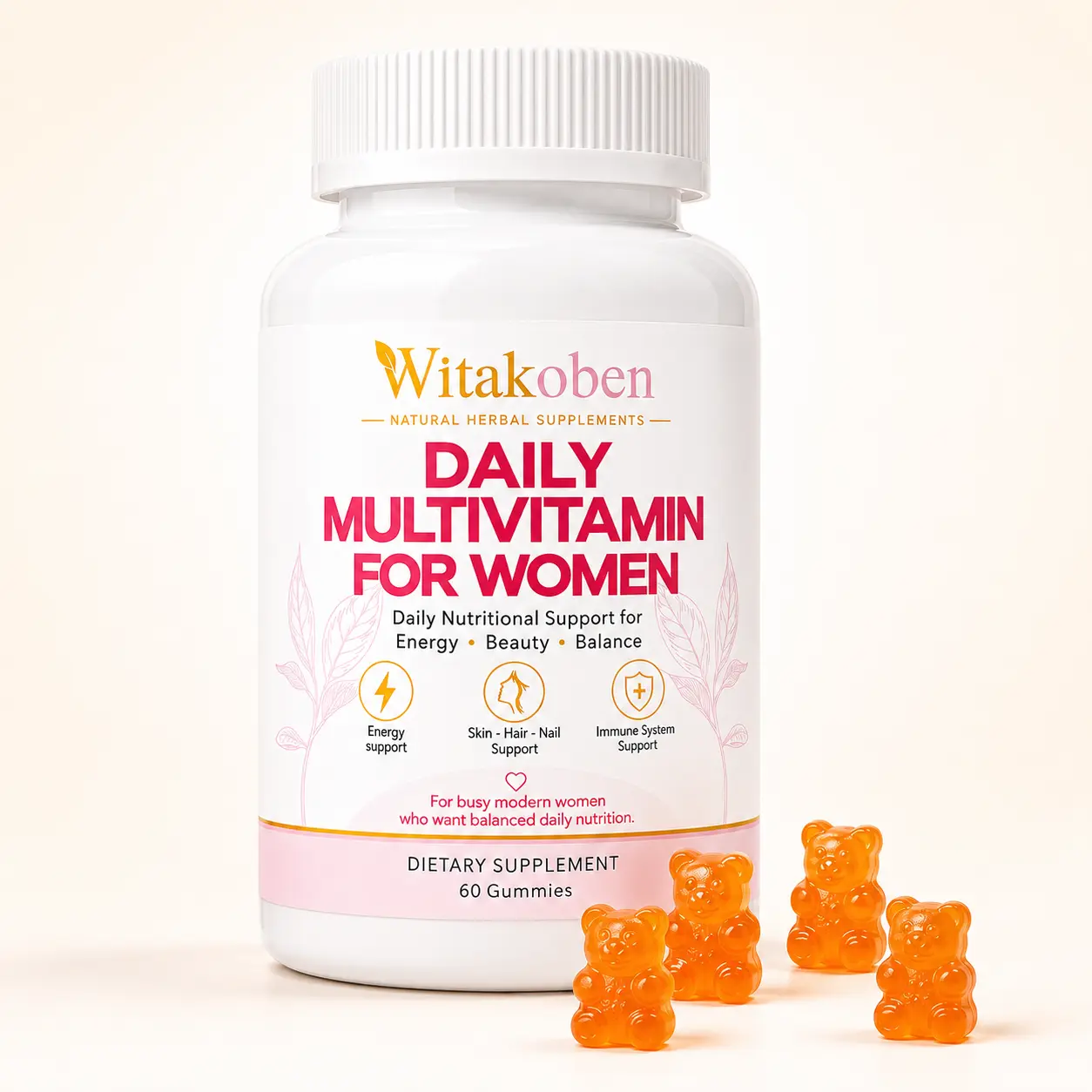 WITAKOBEN Multivitamin Gummies for Women with Iron, Biotin, Zinc, Vitamin B12, B Complex, Vitamins A, C, D3, E & K2, 60 Count