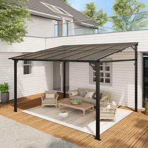10x12 ft Outdoor Lean to Gazebo , Wall Mounted Patio Hardtop Pergola with Polycarbonate Roof, Upgraded Steel Frame for Patio, Backyard, Deck, Porch