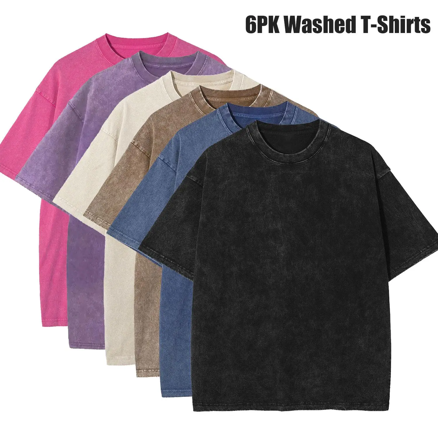 Unisex Oversized T Shirts, 6-Pack Vintage Heavyweight Cotton Shirts with Acid Wash & Graphic Print, Unisex Street Style for Gym & Daily Wear,back to school,back to school shopping, Tops, Vintage Shirts