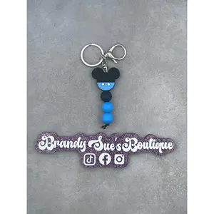 Blue Mickey Inspired Beaded Keychain