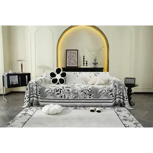 Floral tassel non-slip double/quadruple couch cover for sofa with armrests, sofa protection replacement cover, 180\*340cm, suitable for all seasons indoor decoration.