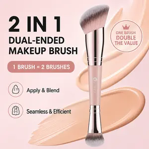 KINGMAS Foundation Brush, Dual-Ended Angled Makeup Brush for Foundation and Contour Blending Liquid Powder, Concealer Cream Cosmetics Blush, Cruelty Free Vegan (Pink)double-ended, no shedding, vegan, travel-friendly