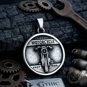GTHIC Classic Letter Motorcycle Stainless Steel Biker Pendant Vintage Rider Style Accessory for Festivals or Everyday Styling