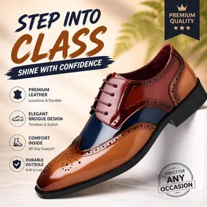 Premium Men’s Wingtip Dress Shoes Glossy Leather Elegant Brogue Design Comfortable All-Day Wear Durable Outsole Perfect for Work or Formal Occasions Stylish Oxford Footwear for Smart Casual and Office Looks