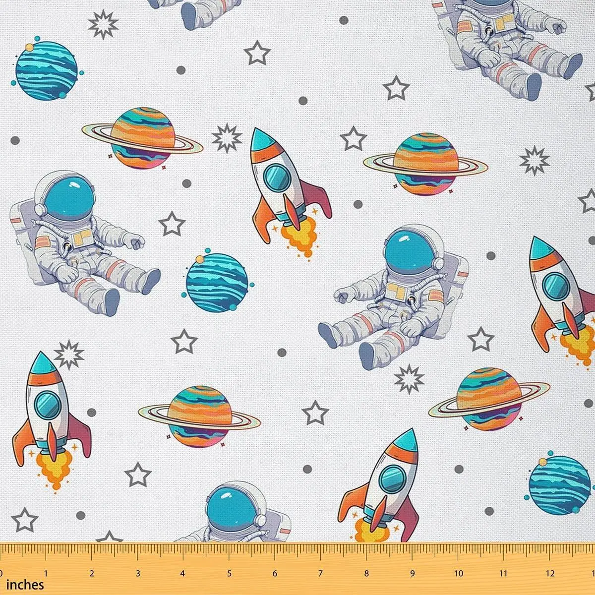 Cartoon Astronaut Fabric Rocket Planet Soft Flannel Polyester No Stretch Fabric,Stars Dots Decor,White Gray Blue Crafts & Sewing Supplies DIY Fabric