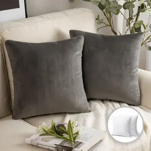 Soft Silky Velvet Series Square Decorative Throw Pillow Cusion for Couch, 20" x 20", Dark Gray, 2 Pack, Hidden zipper
