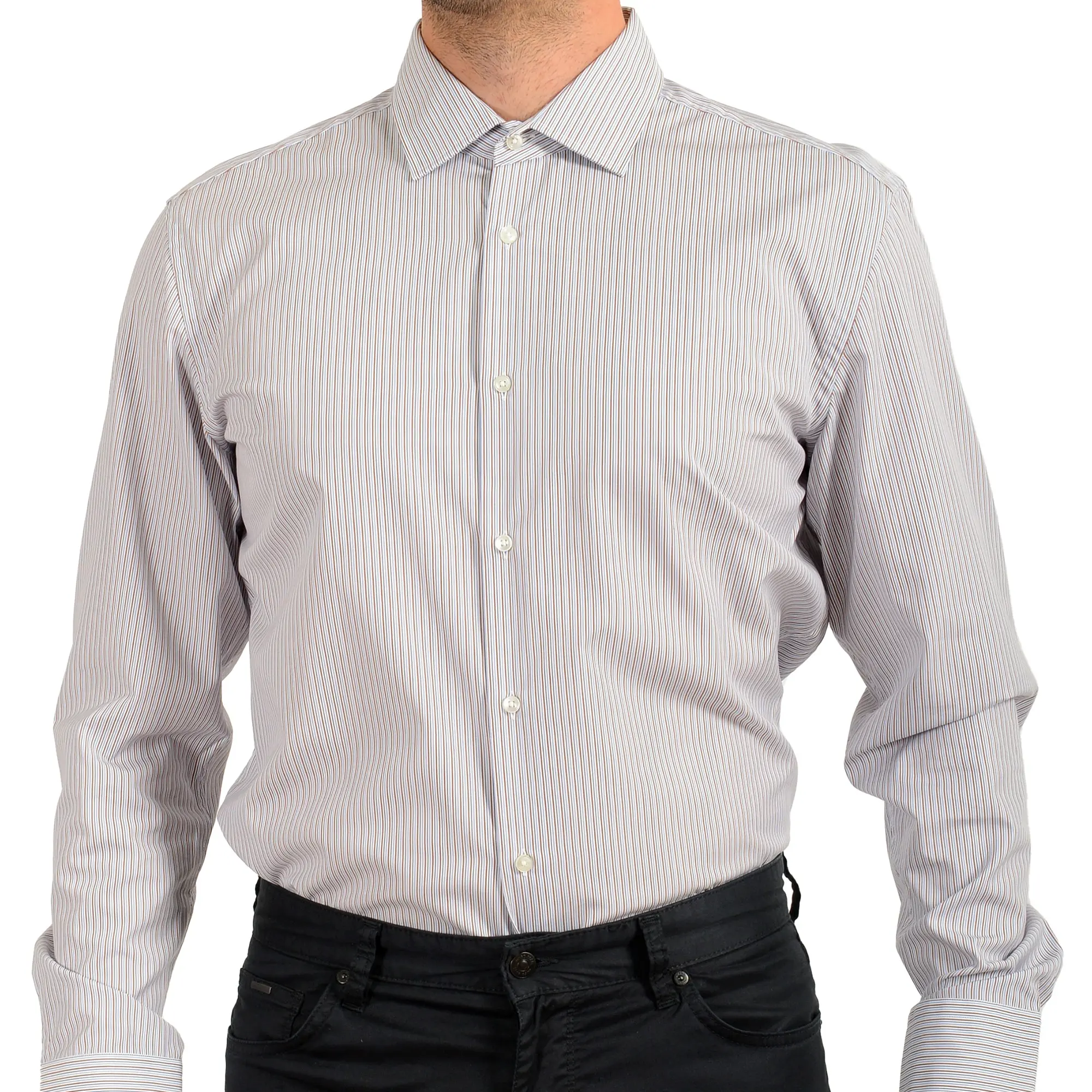 Hugo Boss Men's Slim Fit Multi-Color Striped Dress Shirt US 17 IT 43
