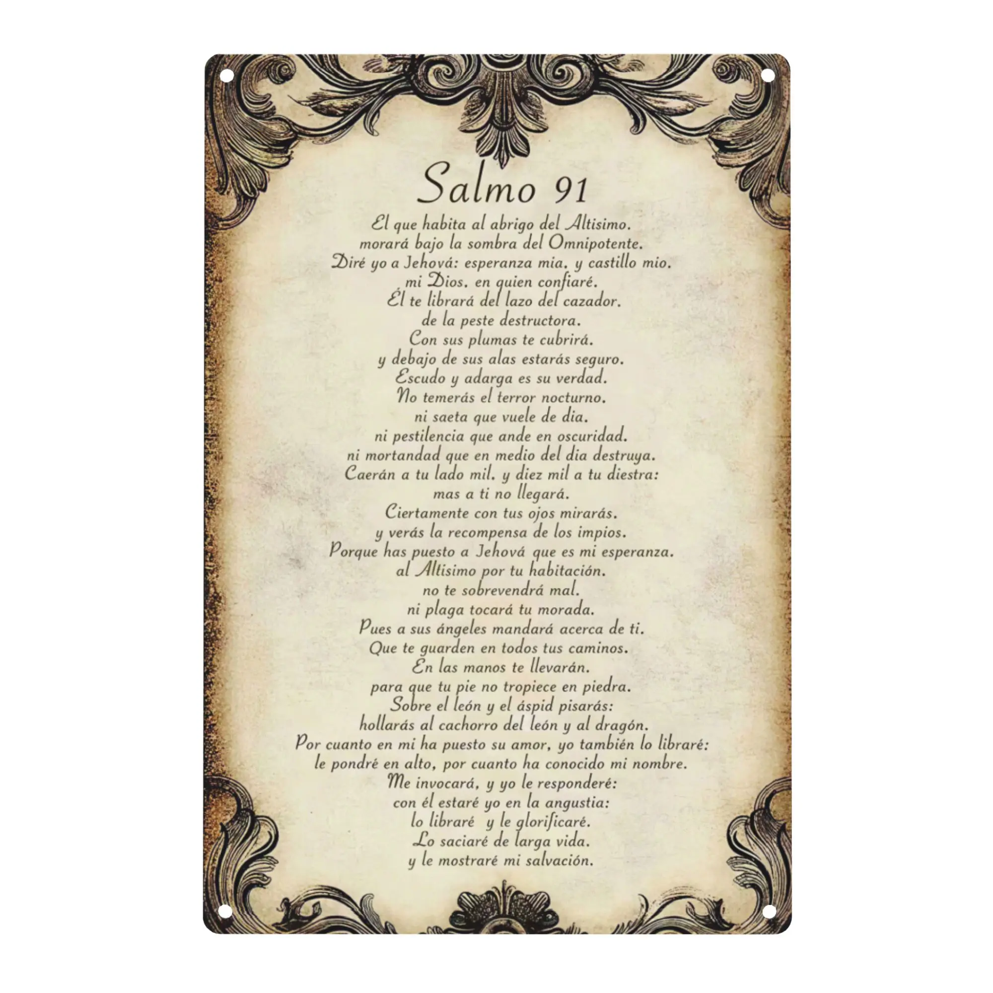 Salmo 91 Aluminum Metal Sign Vintage Bible Psalm 91 Spanish Wall Decor Religious Tin Sign Home Wall Art (12x8in)