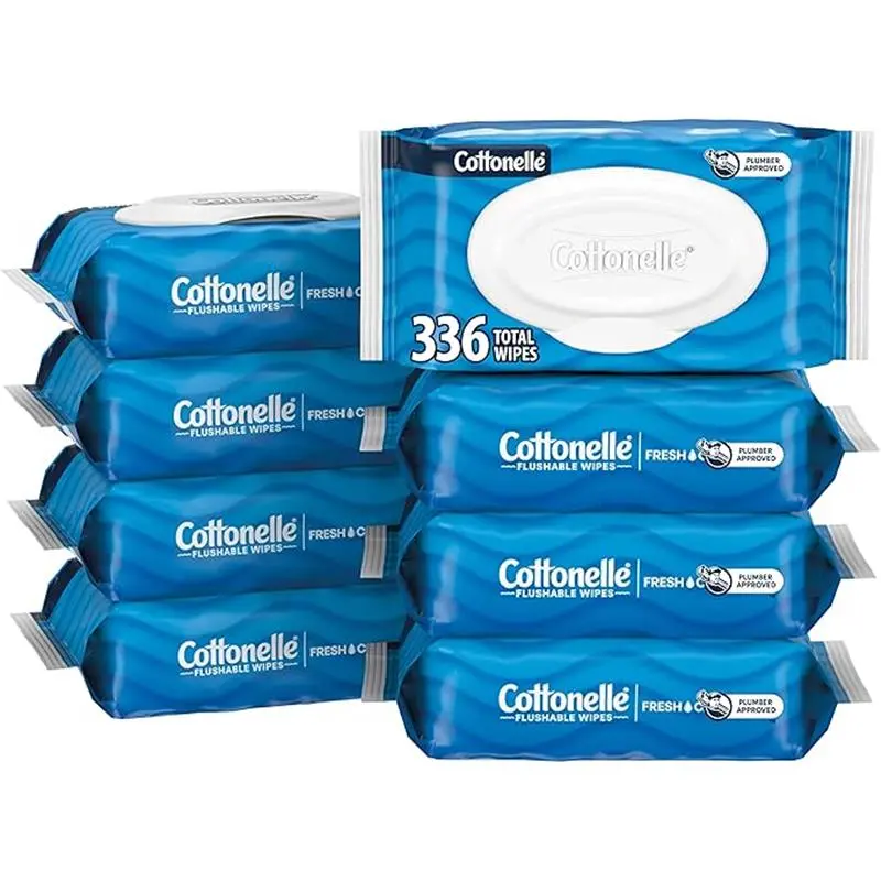 8 Flip-Top Packs 42 Wipes Per Pack Fresh Feel Flushable Wet Wipes, Adult Wet Wipes