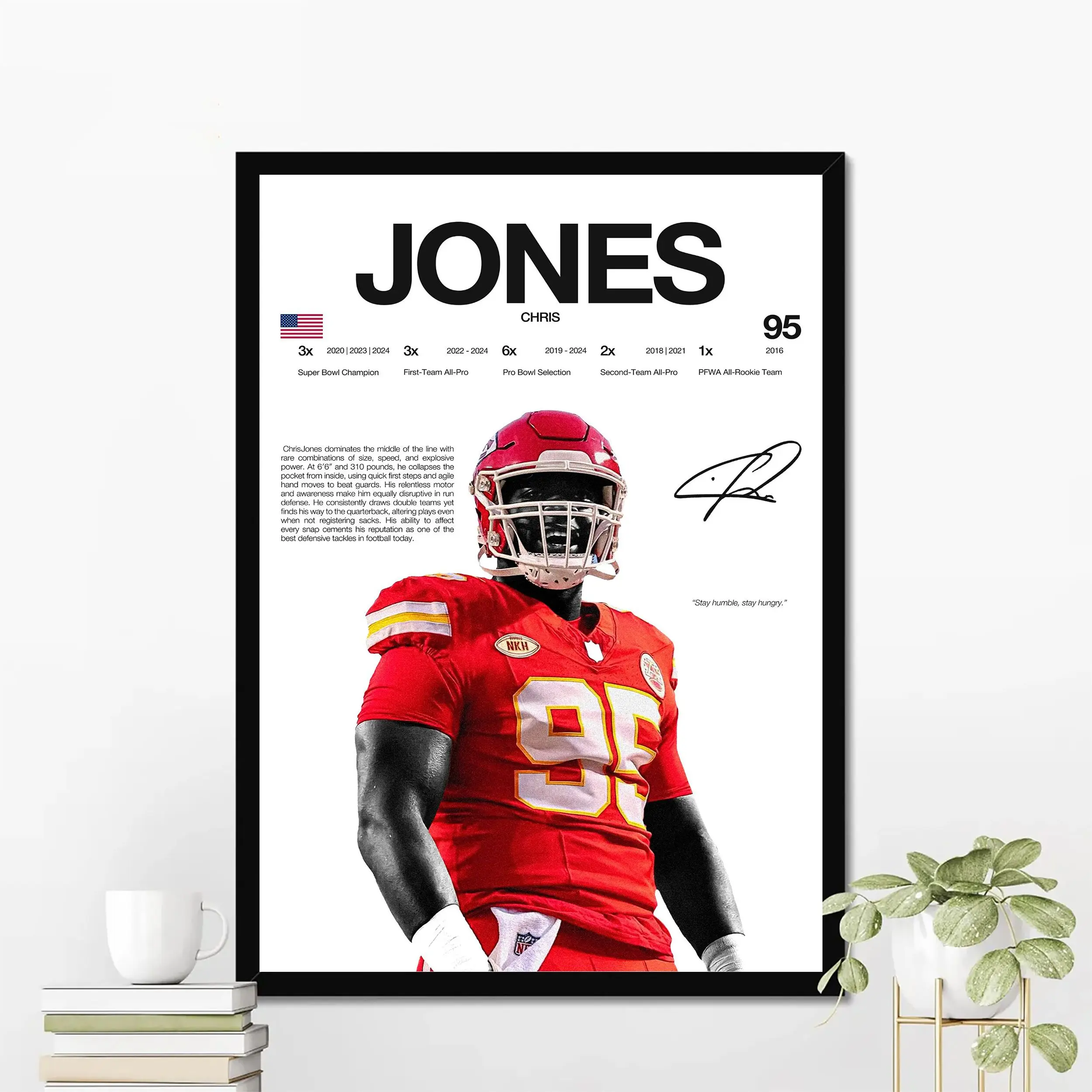 Chris Jones Hardline Series Poster, Chris Jones Signature Poster, Kansas City Football Wall Art For Fans, Sport Gift For Men [UNFRAMED - PRINT ONLY]