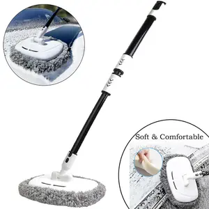 47'' Adjustable Soft Car wash Mop Universal Soft Absorbent Car Wash Accessories Chenille Microfiber for windows cars, trucks, SUVs, motorcycles, RVs and boats (Black-white)