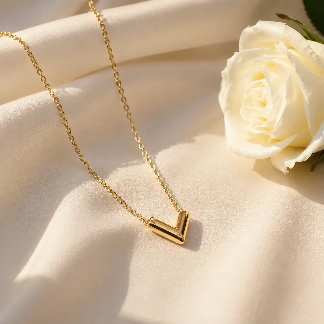18K Gold Plated V Pendant Necklace | Waterproof Hypoallergenic Minimalist Gold Necklace for Women