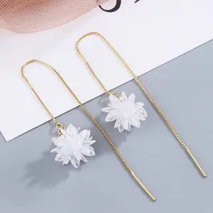 TD Dainty White Flower Threader Earrings Cute Fashion Jewelry
