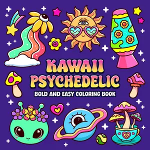 Kawaii Psychedelic Bold and Easy Coloring Book Simple Cute Trippy Stoner for Adult Relaxation 50 Unique Pages Colorful Marker Pen