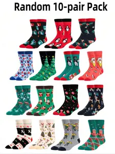 Christmas Theme Fun Multi-Pack, Tree/penguin/roebuck Patterns, Unisex Holiday Gift, Fashionable Comfortable Daily Wear, Tube Socks