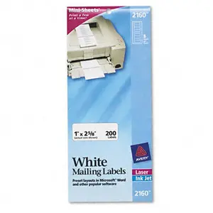 Avery 2160 Mini-Sheets Laser/Ink Jet Labels 1 x 2-5/8 White 200 Pack