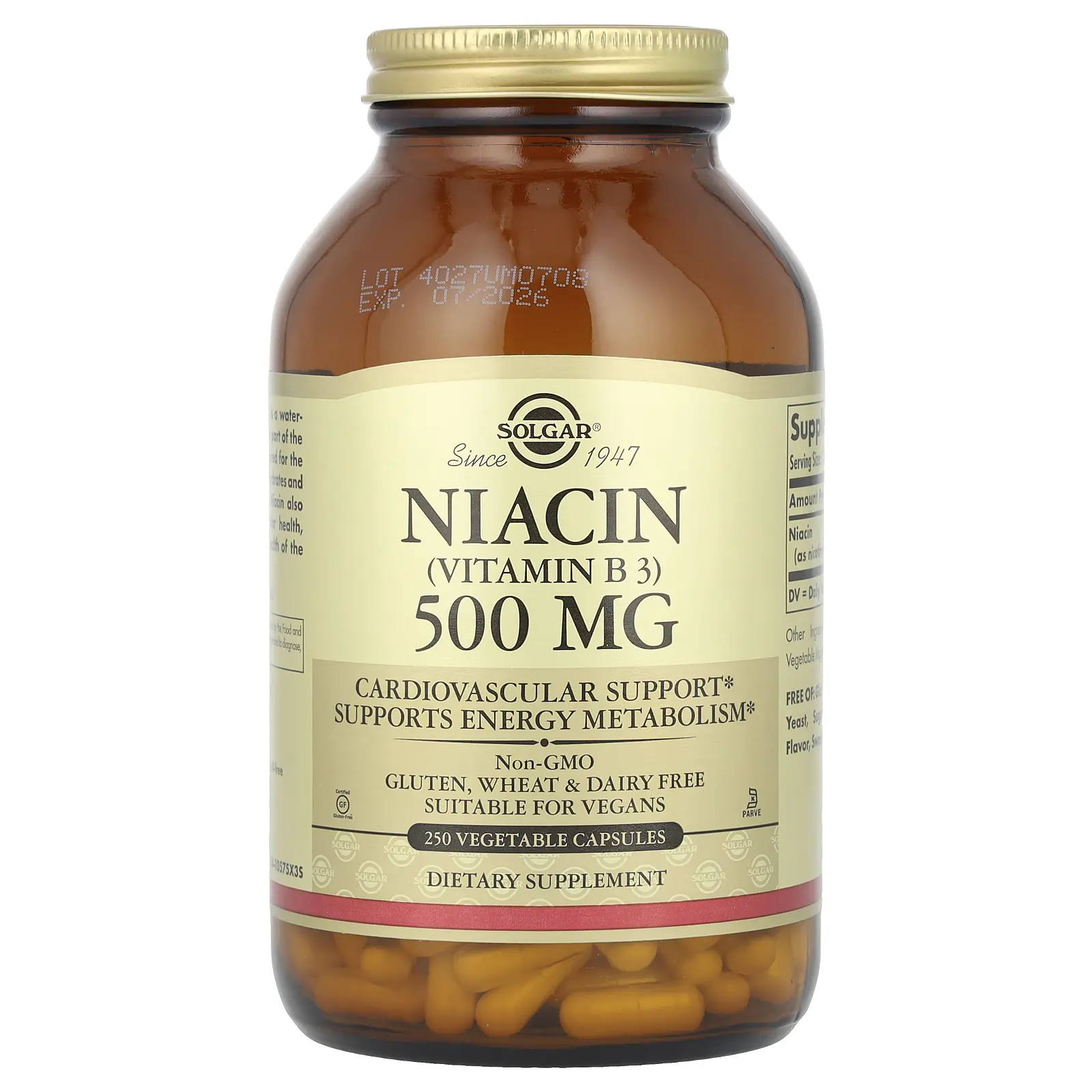 Solgar Niacin (Vitamin B3), 500 mg, 250 Vegetable Capsules Solgar Niacin (Vitamin B3), 500 mg, 250 Vegetable Capsules