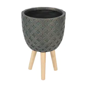 LuxenHome Butterfly Brown 12.3" Round MgO Planter w/Legs