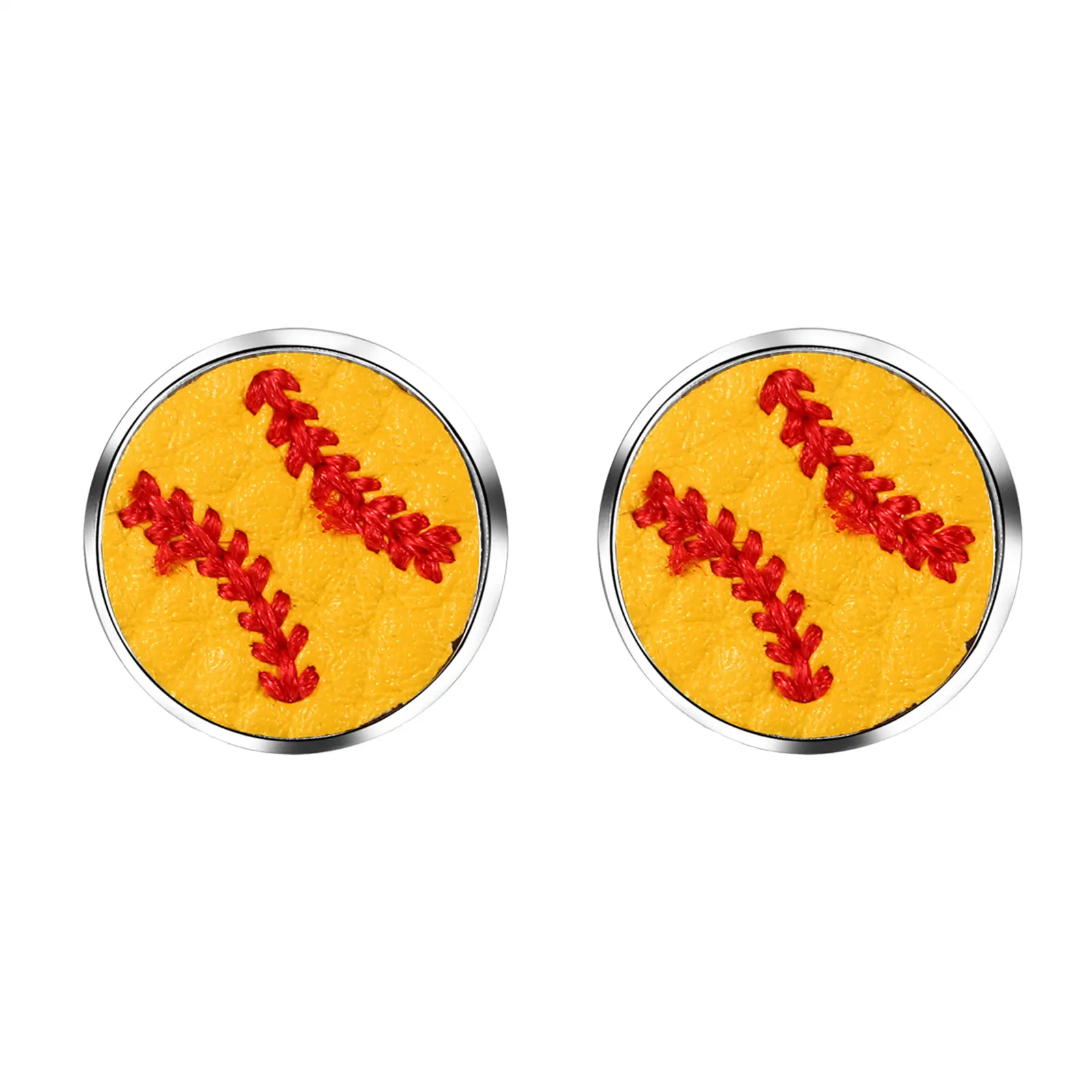 OIDEA Women's Silver Hypoallergenic Alloy Softball Stud Earrings - Preppy Style, Lightweight Accessories for Teen Ladies, Daily Costume Jewelry, Preppy Style Earrings