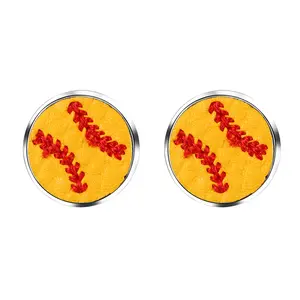 Women's Softball Stud Earrings: Silver Hypoallergenic Sports Earring Preppy Sport Jewelry for Teen Ladies Fans