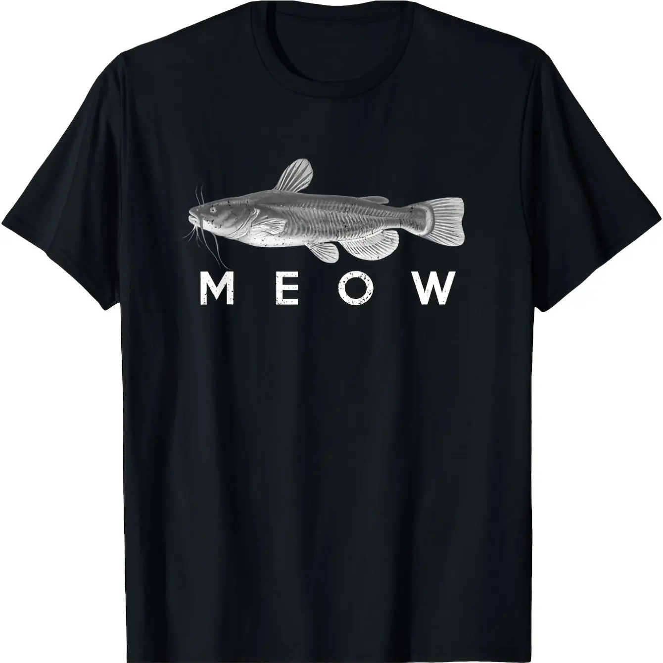 Men's Casual Short-Sleeve Funny Catfish Meow Graphic T-Shirt - Soft Menswear Top with 'Le Open in New Tab' Print, Tshirt, Shortsleeve, Round Neck