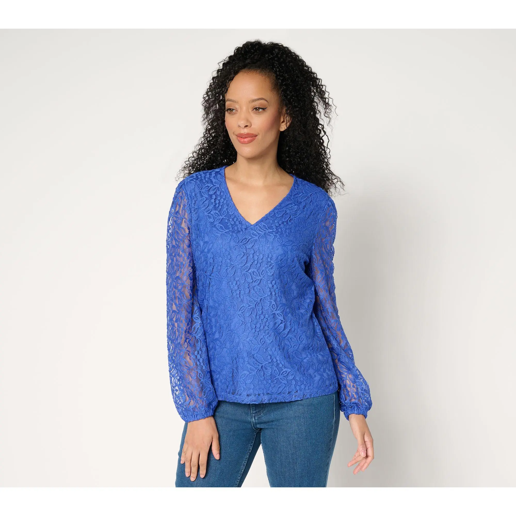 BEAUTIFUL by Lawrence Zarian V-Neck Stratch Lace Blouse