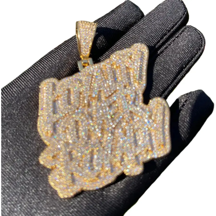 Men's Iced Out Letter Pendant Necklace, Hip-hop Style 24 Karat Gold Plated Copper "Loyalty Over Royalty" with 5A Cubic Zirconia for Casual Wear, About 5*5cm, Gold Plated Jewelry, Daily Wear, Male, Metal Coating, 1-Piece