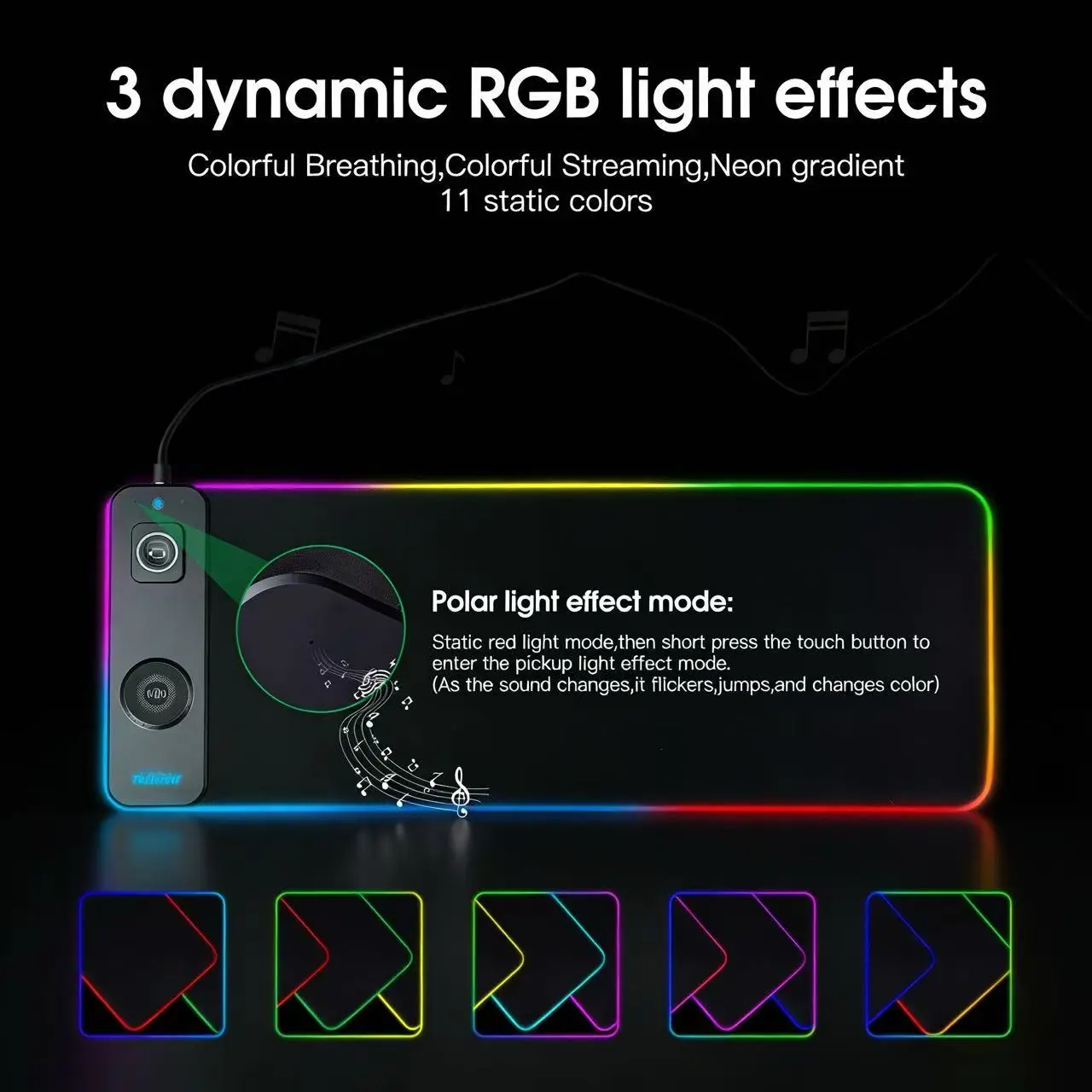 RGB Gaming Mouse Pad with Wireless Charging, 3 Dynamic Light Effects & 11 Static Colors, Extended Large Desk Mat for Gamer, Wireless Charger for Phone & Earbuds, Non-Slip Waterproof LED Mousepad