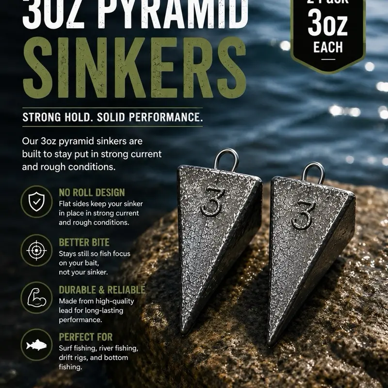 2-Pack Pyramid Sinkers, 3oz Fishing Weights for Freshwater and Saltwater Fishing