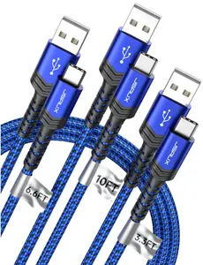 USB-C Cable 3.1A Fast Charging, 3-Pack (10ft+6.6ft+3.3ft) USB A to Type C Charge Cord Compatible with Samsung Galaxy S21 S20 S10 S9 S8 Note 20 10, iPhone 15/15 Pro Max, PS5, USB C Charger(Blue)
