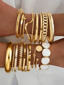 Women Boho Style Geometric Open Bracelet Set, Perfect Gift for Daily Wear & Party, All-Season Accessory Collection