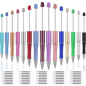 30-Pack Standard Beadable Pens Set, Includes 15 Pens & 15 Refills, Beadable Pens Bulk Colored Plastic, Black Ink Beaded Pens Creative Diy Pen, Bend Pens for Make Gifts for Students, Writing Stationery, Office Stationery Supplies, Ballpen Set