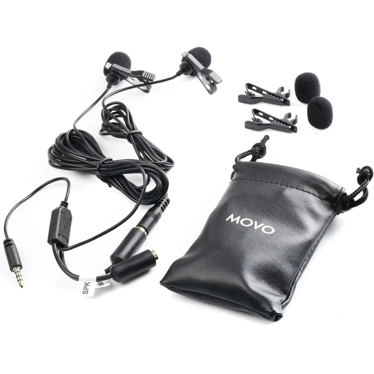 Movo Photo PM20-S Clip-On Dual Lavalier Audio Equipment, Interview Microphone with Secondary Mic, Headphone Monitoring Input, Android Compatibility, Cord for Smartphones & Devices, Recording