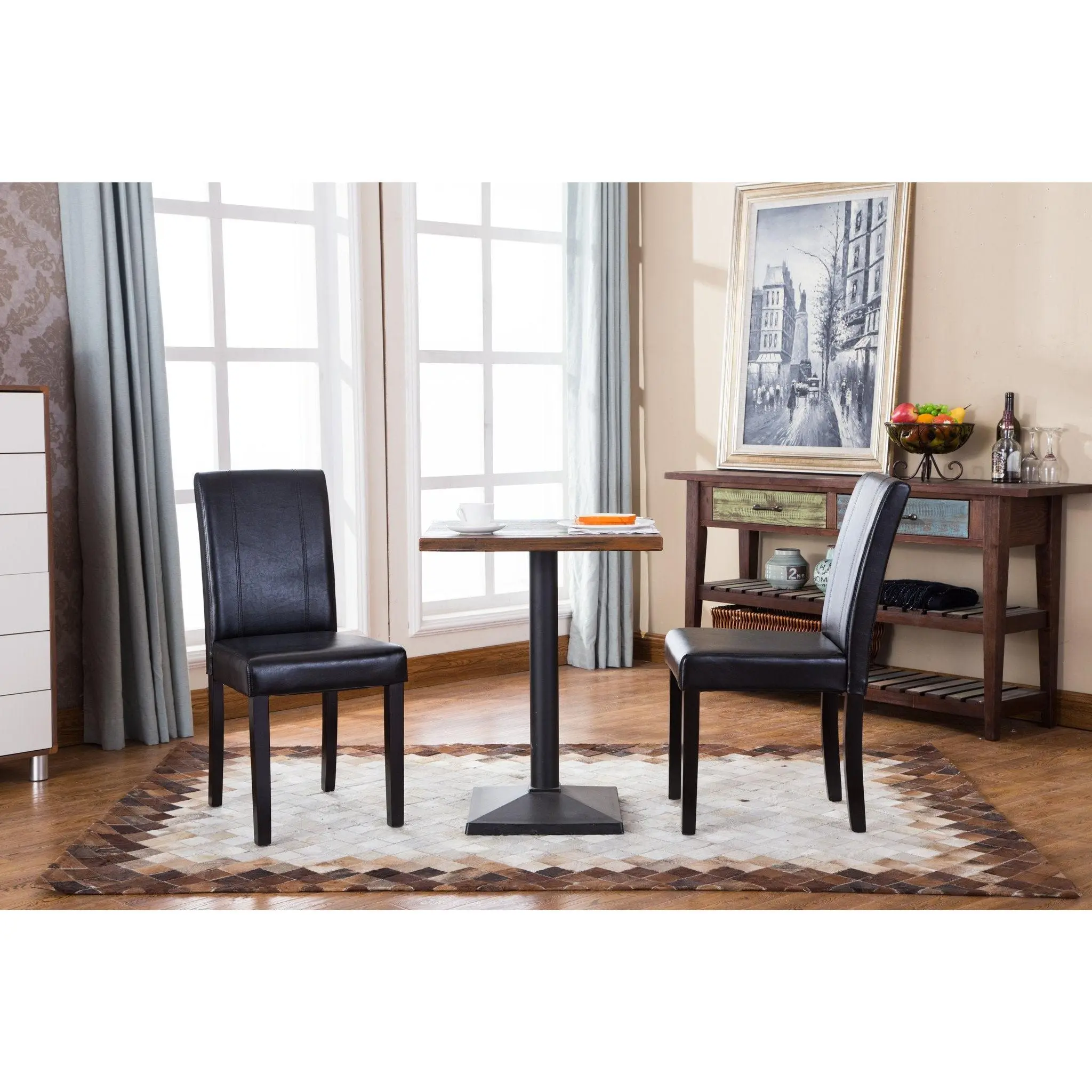 Urban Style Solid Wood Leatherette Padded Parson Chair - Set of 2
