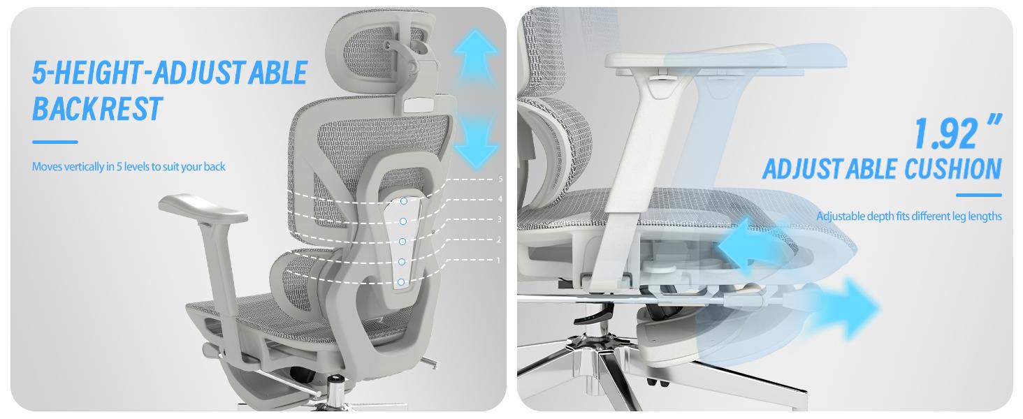 MOJAY High Back Ergonomic Executive Office Chair - 6D Adjustable Armrests, High-Elasticity Mesh Back, 3-Zone Lumbar Support, Thick Cushion Seat, Adjustable Seat, Modern Grey, Assembly Required, Mesh Fabric, Footrest Included, Boosts Circulation MOJAY High Back Ergonomic Executive Office Chair - 6D Adjustable Armrests, High-Elasticity Mesh Back, 3-Zone Lumbar Support, Thick Cushion Seat, Adjustable Seat, Modern Grey, Assembly Required, Mesh Fabric, Footrest Included, Boosts Circulation