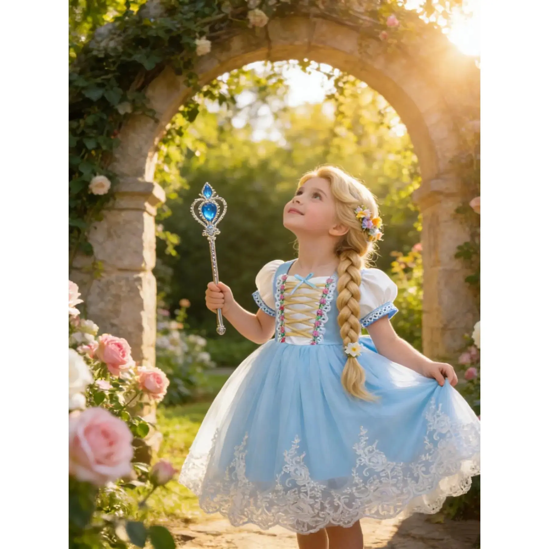 (New)Only dress  Girls' Sleeping Beauty Role Play Dress Princess Tutu Dress Up Costume for First Birthday Embroidered Fitted Party Dress