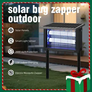 Solar Bug Zapper, Outdoor Model 4500V Waterproof Fly Swatter with Panel Sensor Rechargeable Insect Killer Flying Insect Eliminator Ideal for Patios, Backyards, and Camping