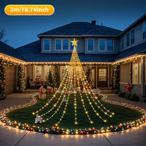 Solar-powered outdoor Christmas decorative lights, 78.74 feet long, 210 LED Christmas star tree lights, waterfall-style lighting, suitable for holiday Christmas trees, gardens or outdoor decorations (multi-color, warm color).