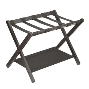 Garvee Premium Bamboo Folding Luggage Rack with Storage Shelf and Nylon Straps, Supports Up to 110 Lb, Fits Most Luggage Sizes, Ideal for Bedrooms, Living Rooms, and Hotels, Brown