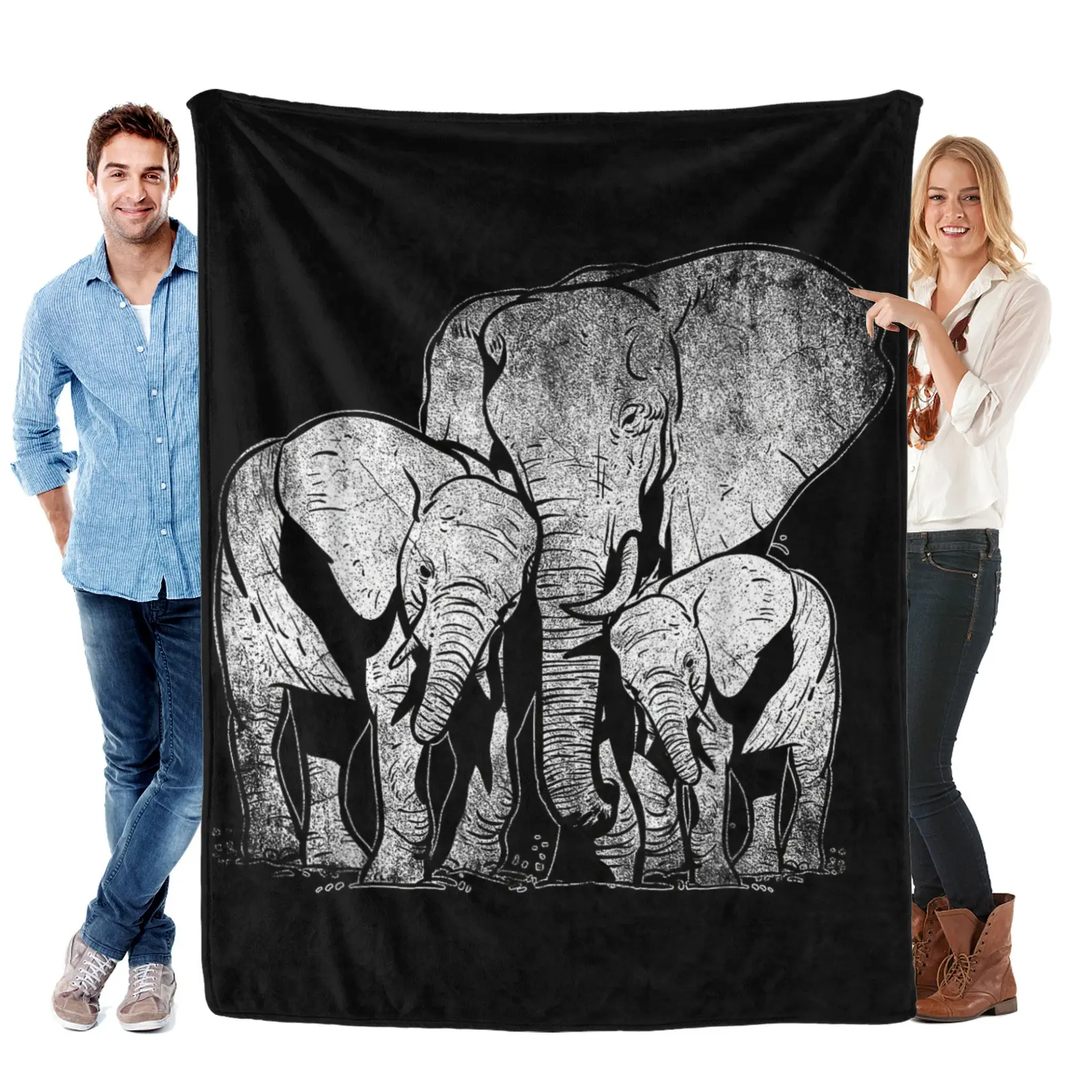 Elephant Family Elephant Blanket Super Soft Flannel Blanket for Sofa Couch Bed Camping Travel - Plush Warm Home Decor for All Seasons