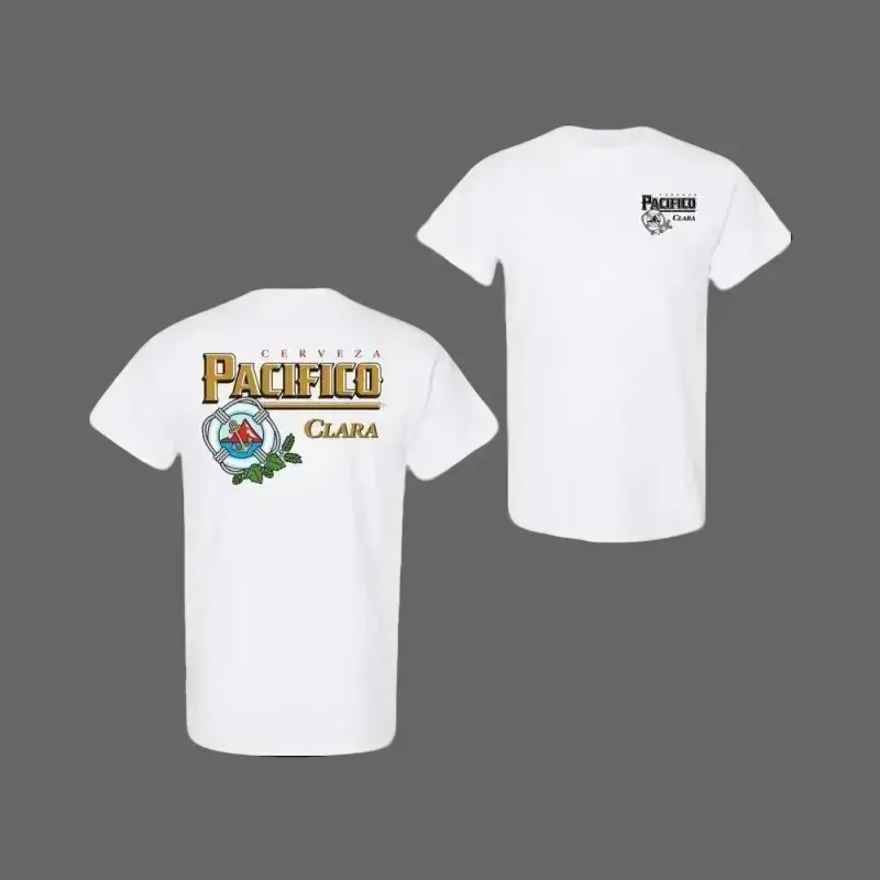 Pacifico Clara Beer T-Shirt – Classic Logo Graphic Tee, Refreshing Mexican Beer Shirt, Summer Beach Style, Cerveza Pacifico Gift for Beer Lovers Menswear Top Man Tshirt Streetwear Shortsleeve Casual Tropical
