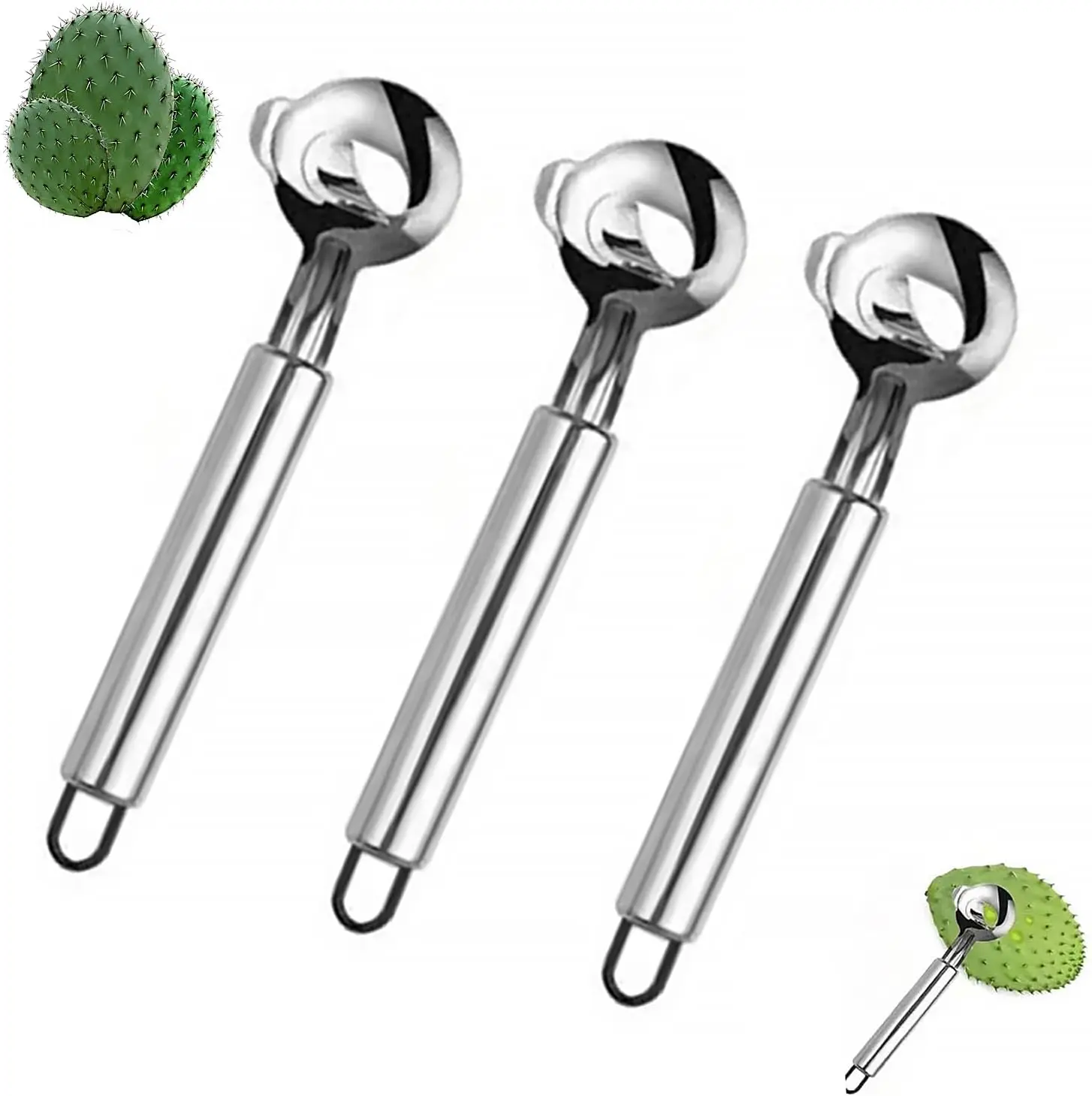 3 PCS Cactus Peeler, Stainless Steel Peeling Knife with Hole, Multi-Function Cactus Peeling Knife Tool, Use It to Cooking Kitchen Gadgets, Peel the cactus fruit or cut the noodles doublesided  peeler