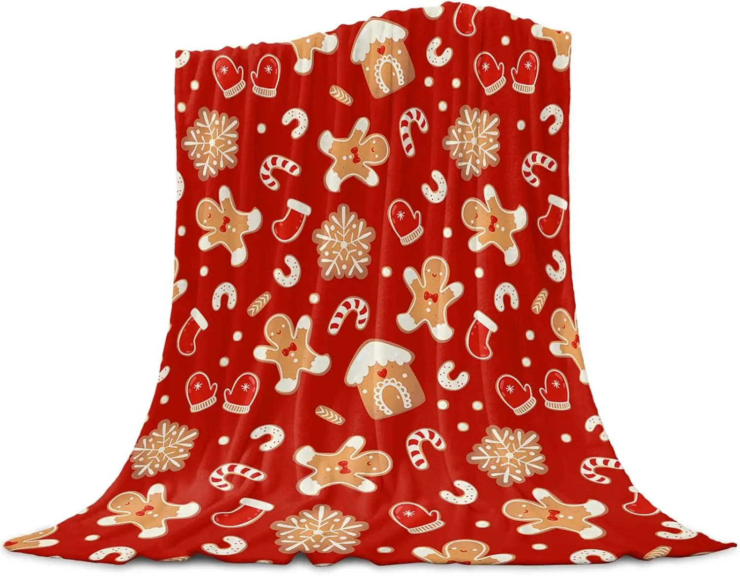 [SummerVibes] JOOCAR Christmas Blanket Gingerbread Man Snowflake Super Soft Breathable Flannel Throw Blankets Candy Cane Glove Warm Cozy Bed Throws