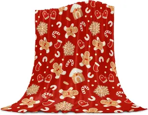 [SummerVibes] JOOCAR Christmas Blanket Gingerbread Man Snowflake Super Soft Breathable Flannel Throw Blankets Candy Cane Glove Warm Cozy Bed Throws