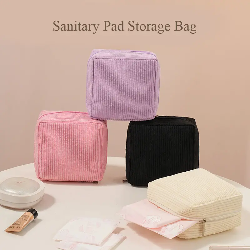 Women Portable Period Kit Bag, Compact Sanitary Pad Storage Bag, Portable Large Capacity, Striped Design, Essential for Travel, Casual Style, All Seasons Use, Travel Cosmetic Bags, Makeup Storage Bag, Ideal for Travelling, Daily Use