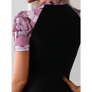 Printed Short Sleeved Swimsuit, Surfing Suit, with Zipper, Easy to Put on and Take Off, Shorts, Strong Wrapping, One-piece Swimsuit,