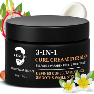 3-in-1 Curl Cream for Men - Defines Curls, Tames Frizz, Adds Smoothness and Texture for Curly and Wavy Hair, Hair Styling Cream with Desert Derived Extracts, Sulfate - Free 3.38 oz