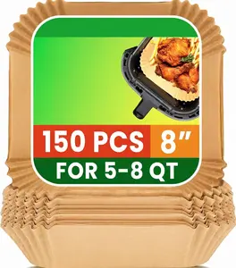 Air Fryer Liners Disposable, 150Pcs 8" Square [Food Grade Material] Unbleached Parchment Paper Liners Non-Stick & Waterproof Oilproof for 5-8 QT Airfryer Basket, Baking, Roasting Microwave, Oven